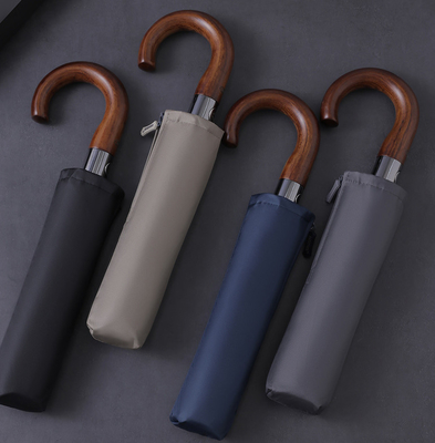 8 sườn sợi thủy tinh tự động 3 gấp ô với tay cầm gỗ