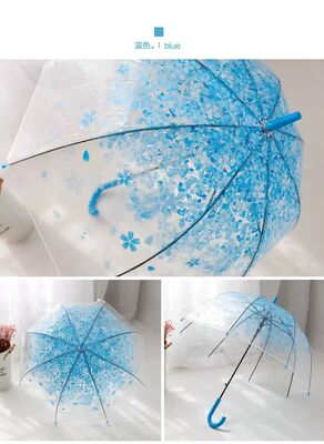 Transparent Flower Design Compact Golf Umbrella with Fiberglass Ribs and Auto Open Mechanism