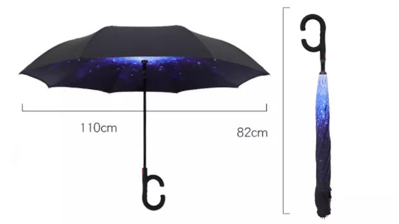 C Handle 190T Reverse Inverse Umbrella Double Layer Inside Out Vòng cung chống gió 49 &quot;