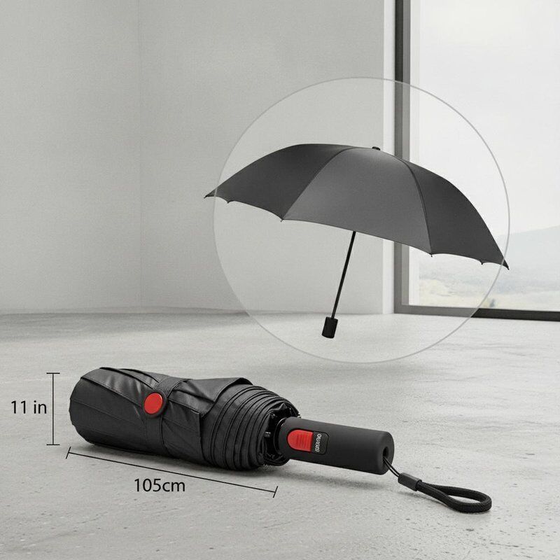 Chiếc ô đi du lịch tự động có chiều dài gấp 11 inch bao gồm đường kính mở 105cm và điều khiển mở và đóng bằng tay đảm bảo bảo che phủ