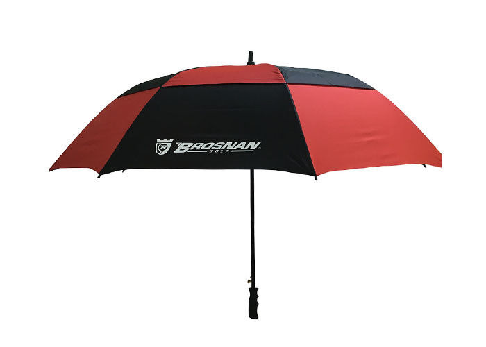 Đen Red Double Canopy Windproof Golf Umbrellas Tay cầm bằng nhựa chống gió